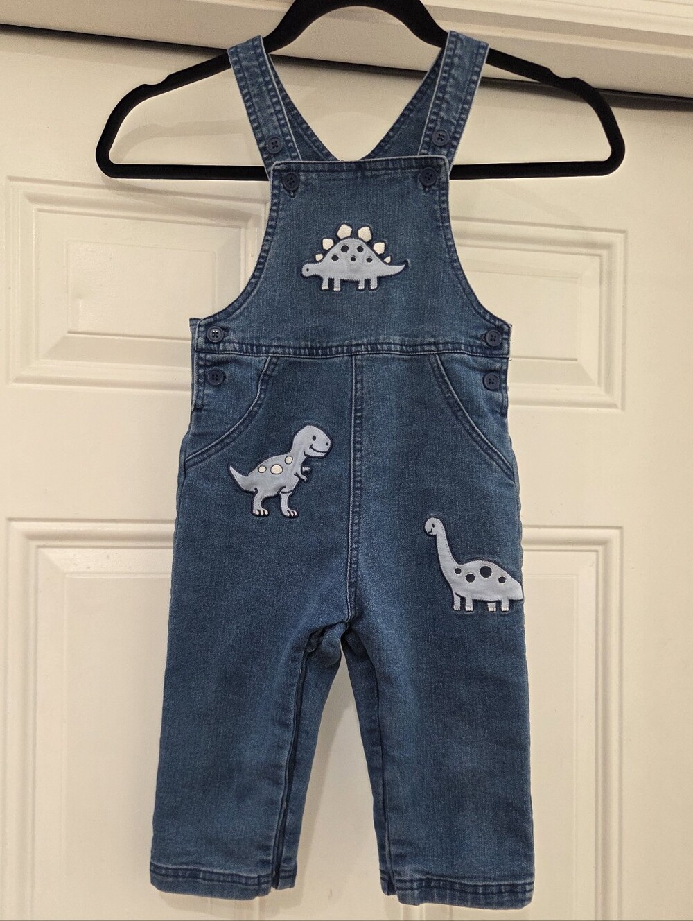 Little Me Denim Overalls with Dinosaur Patches - Blue Size 24M